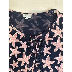 Crown & Ivy Navy Starfish Print Lace Up‎ Blouse Top